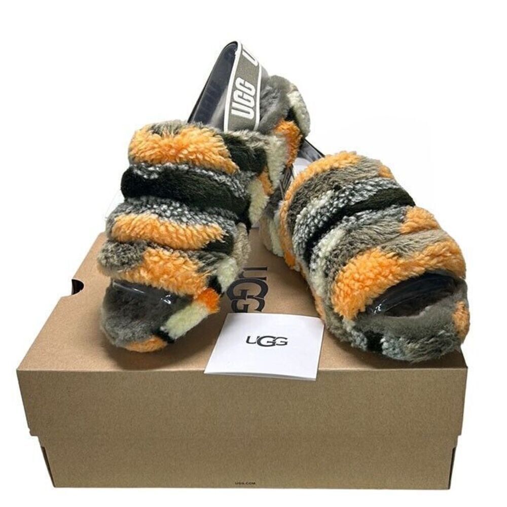 UGG, Women’s Fluff Yeah Slide Sheepskin Slipper in Cali Collage Olive, Size 9 US - Picture 3 of 13